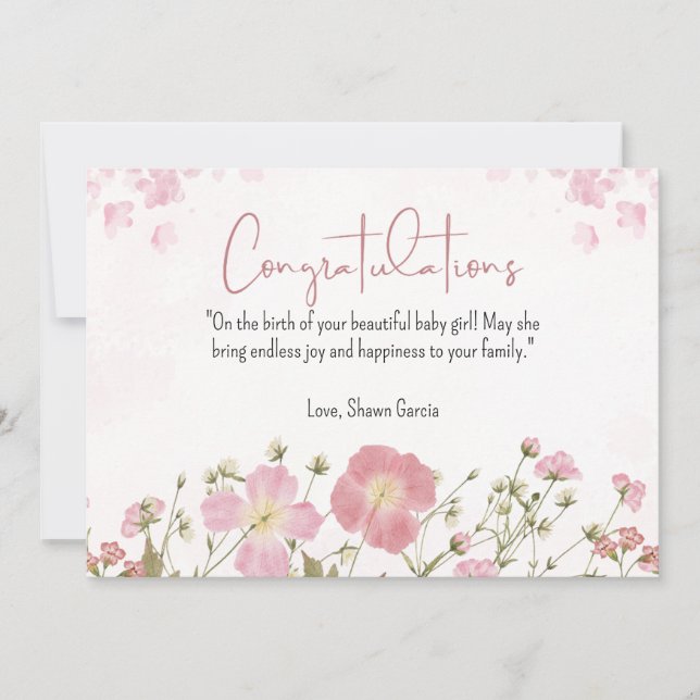 Baby shower d'aquarelle rose et vert personnalisé (Devant)