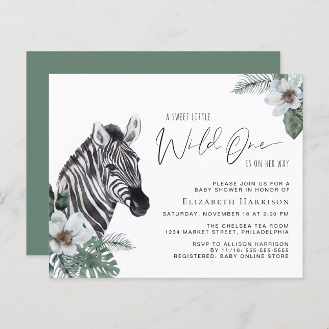 Baby shower d'aquarelle Zebra Boho (Devant / Derrière)