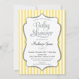 Baby shower d'argent jaune Invitation gris neutre