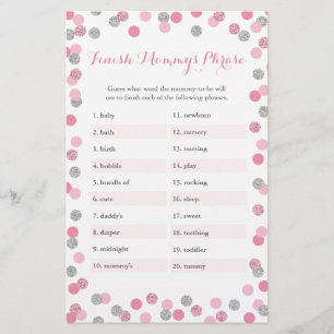 Baby shower d'argent rose terminer le jeu de mots 