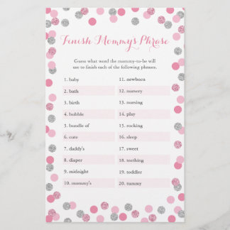 Baby shower d'argent rose terminer le jeu de mots 