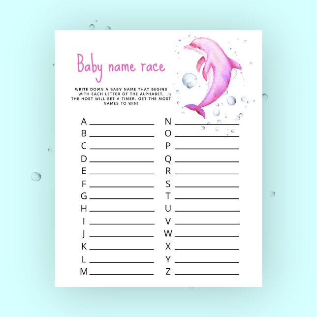 Baby shower dauphin rose - Jeu de pari sur le nom  (Créateur téléchargé)