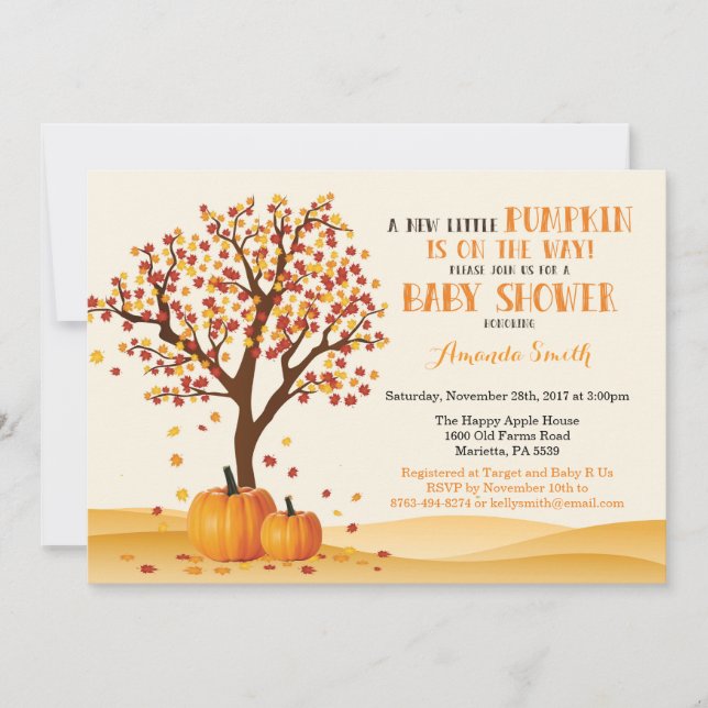 Baby shower d'automne Carte d'invitation Arbres et (Devant)