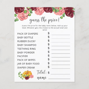 Baby shower d'automne Jeu de devis de prix Citro