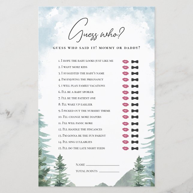 Baby shower d'aventure Guess Maman ou papa Jeu (Devant)