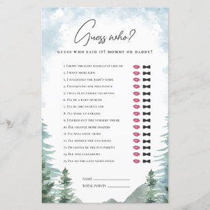 Baby shower d'aventure Guess Maman ou papa Jeu