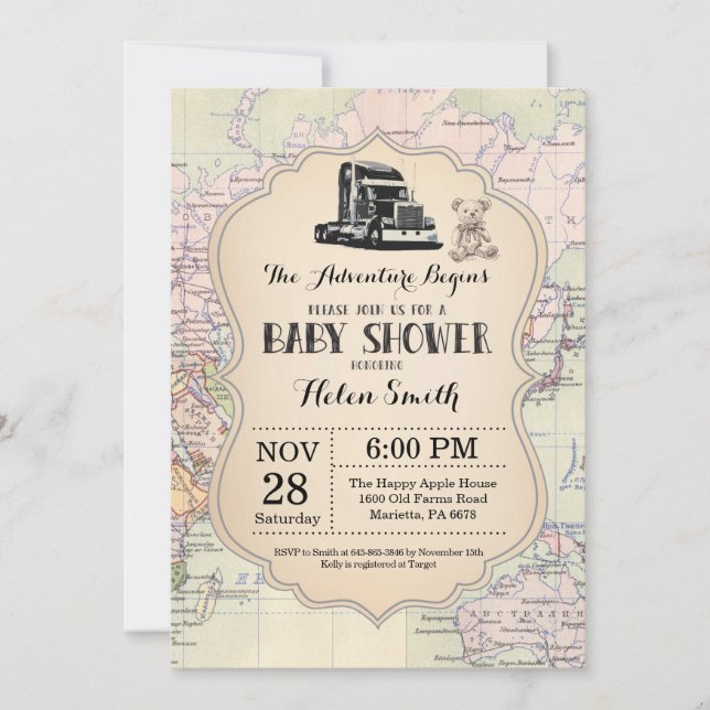 Baby shower d'aventure Invitation Carte Travel Wor (Devant)
