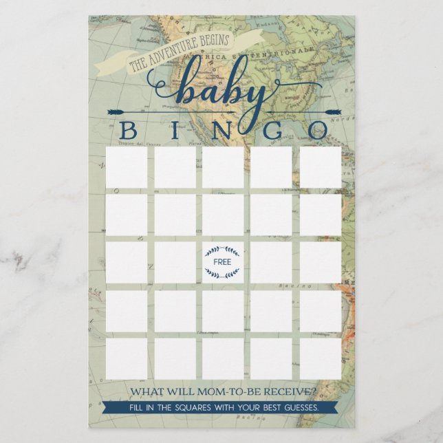 Baby shower d'aventure Jeu de Bingo (Devant)