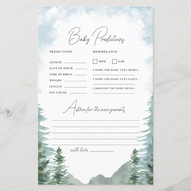 Baby shower d'aventure Jeu de prévision et de cons (Devant)