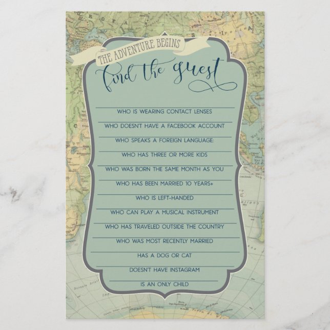 Baby shower d'aventure Jeu Trouvez l'invité (Devant)