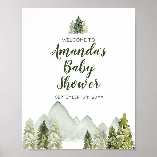 Baby shower d'aventure Pine Tree Affiche de bienve (Devant)