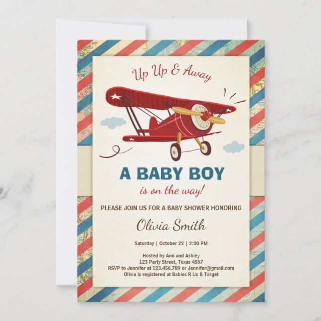 Baby shower d'avion Invitation Voyage Aventure (Devant)