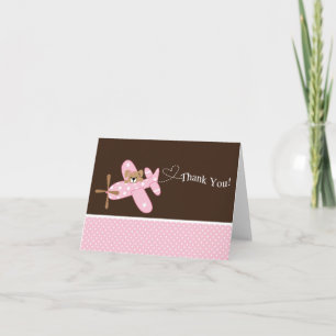 Baby shower d'avion rose Merci Carte de note