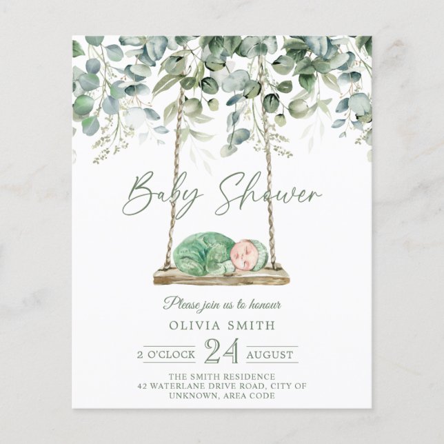 Baby shower de balancier Eucalyptus Invitation (Devant)