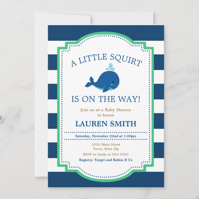 Baby shower de baleine Invitation bébé garçon (Devant)