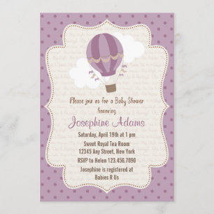 Baby shower de ballon à air chaud Invitation viole