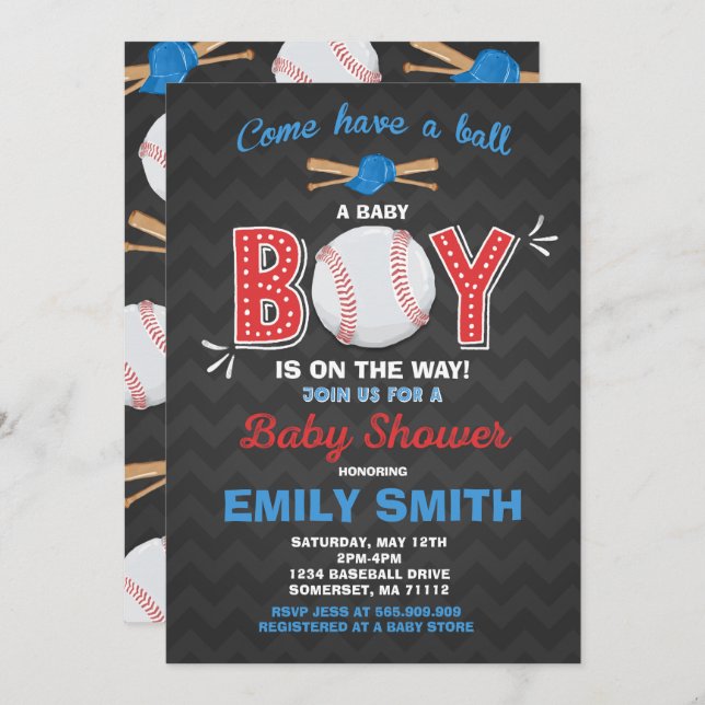 Baby shower de baseball Invitation Baby shower spo (Devant / Derrière)