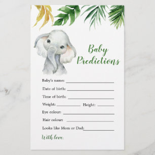 Baby shower de bébé éléphant tropical prédiction d