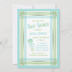 Baby shower de bétail bleu vert plaid Invitation