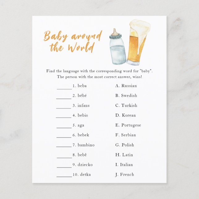 Baby shower de bière - Baby autour du monde jeu (Devant)