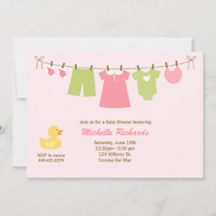 Baby shower de blanchisserie rose Invitation