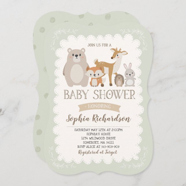Baby shower de bois Invitation douche lunaire (Devant / Derrière)