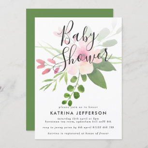 Baby shower de bouquet rose et vert Invitation