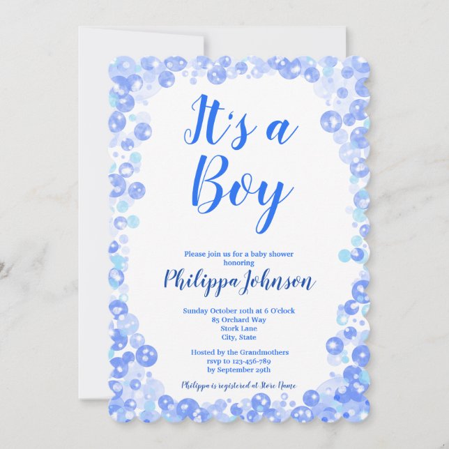 Baby shower de bulles bleues Invitation (Devant)
