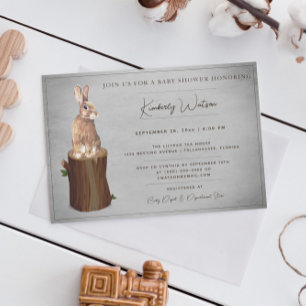 Baby shower de Bunny de bois   Invitation Grey