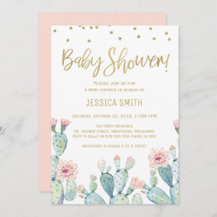 Baby shower de Cactus Gold Calligraphy Invitation