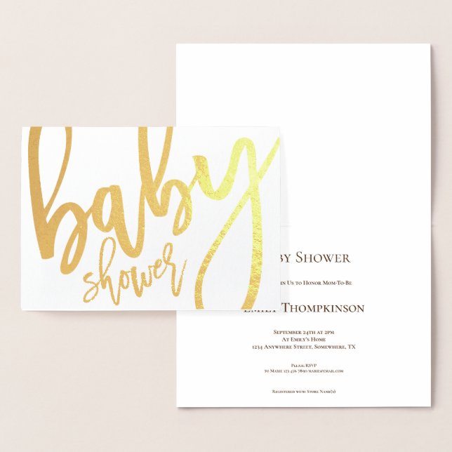 Baby shower de calligraphie Invitation Gold Foil C (Affichage)