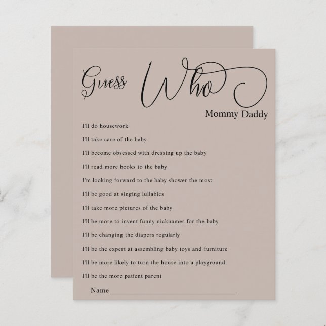 Baby shower De Calligraphie Minimale Moderne Devin (Devant / Derrière)