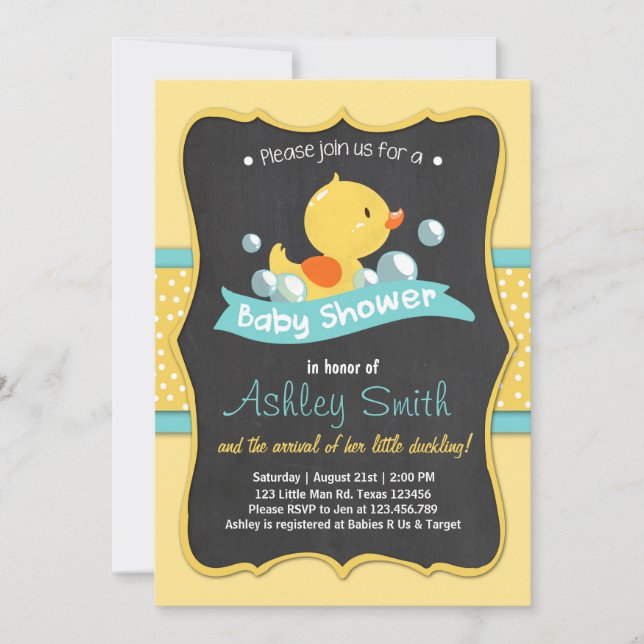 Baby shower de canard invitation Canard en caoutch (Devant)