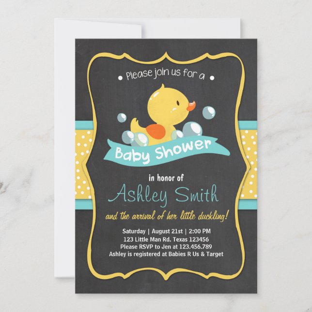 Baby shower de canard invitation Canard en caoutch (Devant)