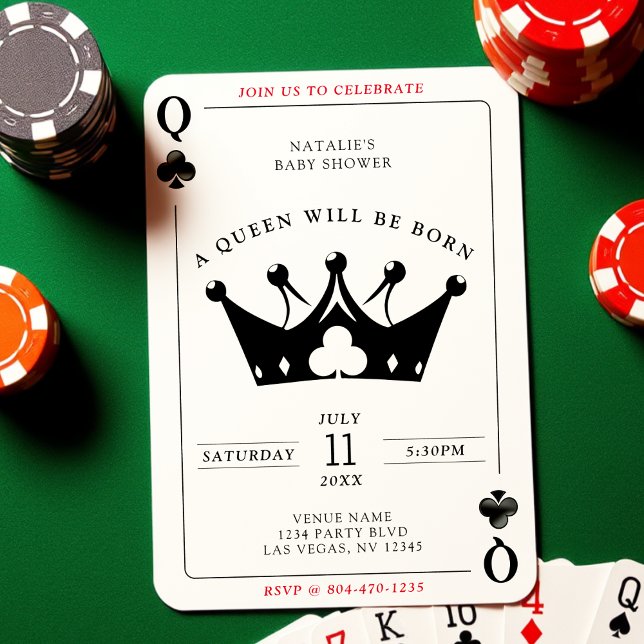 Baby shower de carte de poker Queen of Clubs Casin (Queen of Clubs Casino Poker Card Baby Shower
)