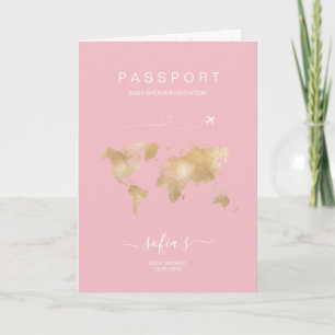 Baby shower de carte du monde de passeport rose fi