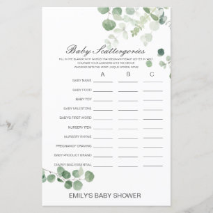 Baby shower de catégories pour bébés Jeu IMPRIMÉ
