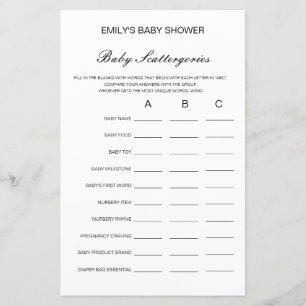 Baby shower de catégories pour bébés Jeu IMPRIMÉ