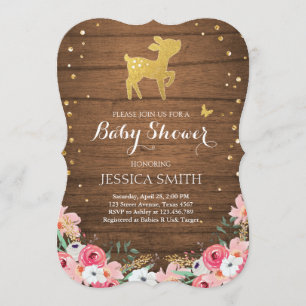 Baby shower de cerf invitation bois fille Floral b