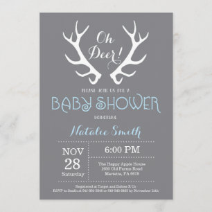 Baby shower de cerfs Antler Invitation Gris et Ble