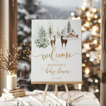 Baby shower de cerfs de bois d'hiver bienvenue