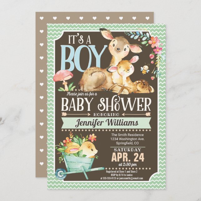 Baby shower de cerfs de bois Invitation Garçon (Devant / Derrière)