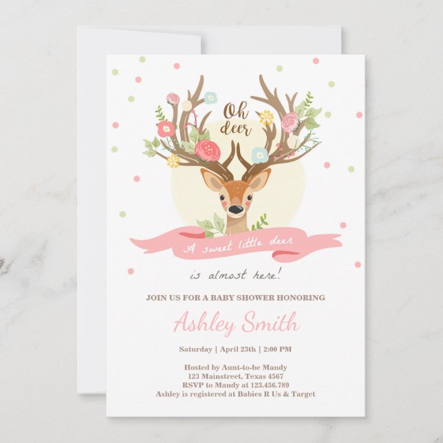 Baby shower de cerfs Invitation Woodland Antlers G (Devant)