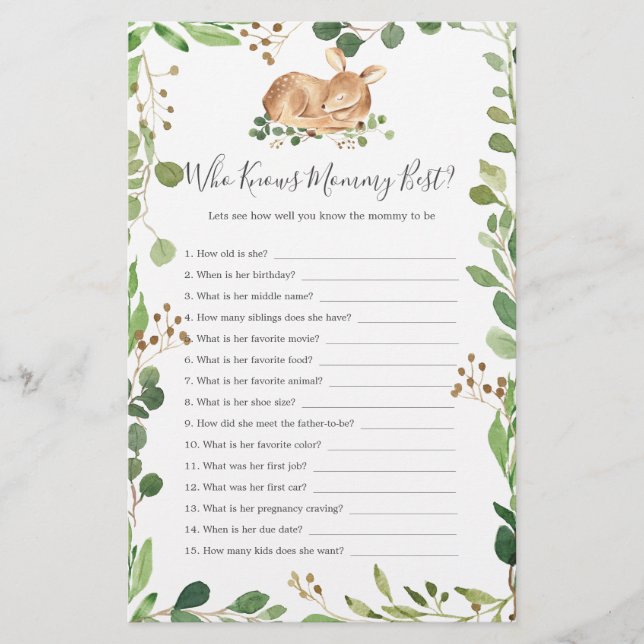 Baby shower de cerfs qui connaît maman mieux (Devant)