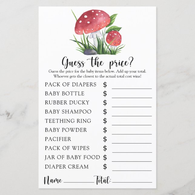 Baby shower de champignons - Devinez le prix ! Jeu (Devant)