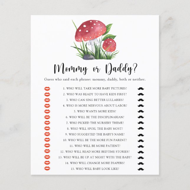 Baby shower de champignons Jeu maman ou papa (Devant)