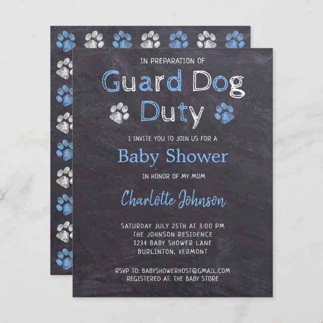 Baby shower de chien bleu de garde budgétaire (Devant / Derrière)