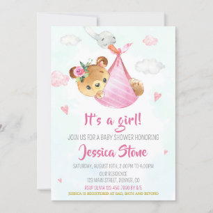 Baby shower de cigogne Invitation Bébé ours invita