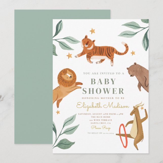 Baby shower de cirque Tiger mignon Aquarelle (Devant / Derrière)