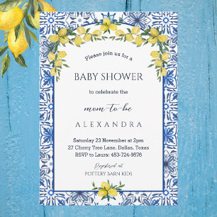 Baby shower de citron bleu Méditerranée Invitation